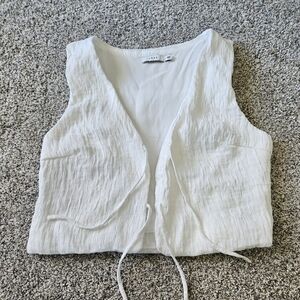 White Sleeveless Tie Front Top